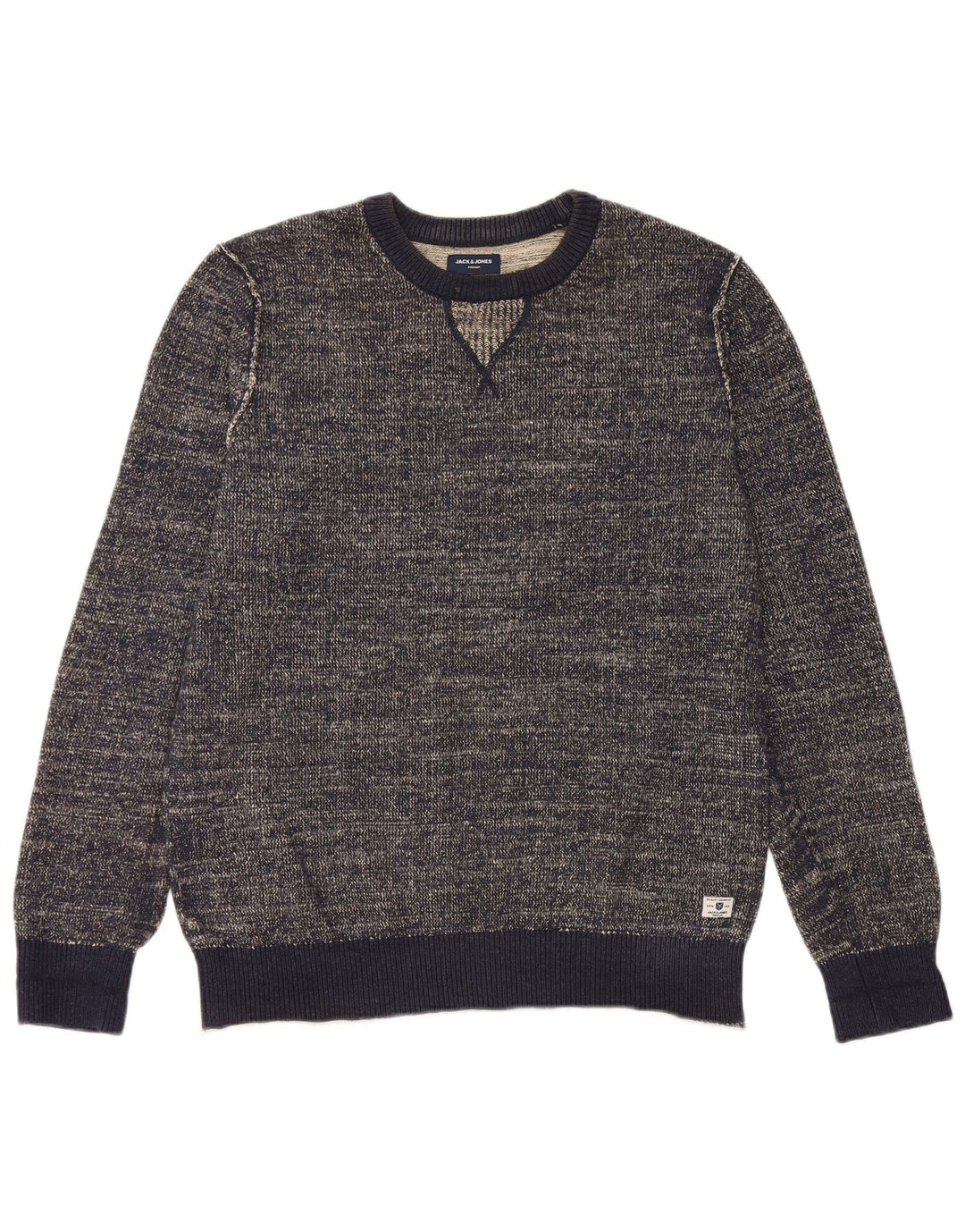 JACK & JONES Męski sweter z okrągłym dekoltem, średni, granatowy, bawełniany nakrapiany