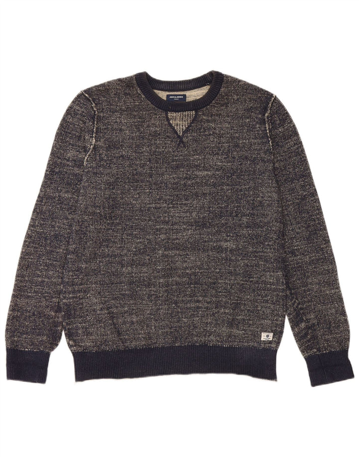 JACK & JONES Męski sweter z okrągłym dekoltem, średni, granatowy, bawełniany nakrapiany
