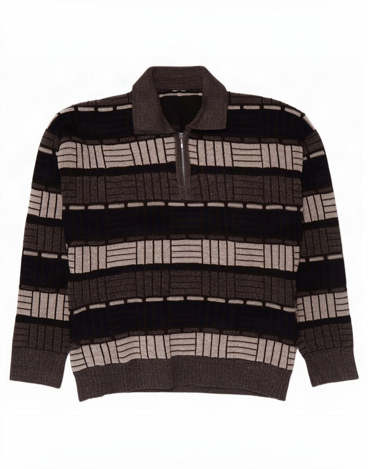 Męski sweter z golfem w stylu vintage, średnioszary, geometryczny