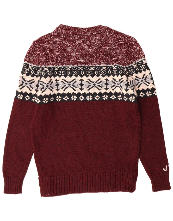 SUPERDRY Męski sweter z okrągłym dekoltem XL Burgundowy Fair Isle Classic