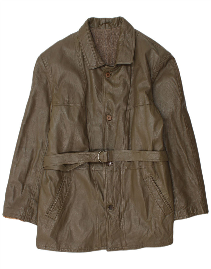 Vintage męska kurtka skórzana UK 40 duża skóra khaki