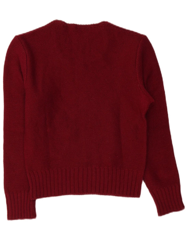 Sweter damski w stylu vintage, z dekoltem w łódkę, UK 10, mały, bordowy, w kwiaty