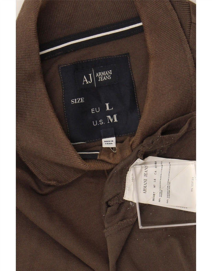 ARMANI JEANS Męska koszulka polo z długim rękawem, średnio brązowa, bawełniana
