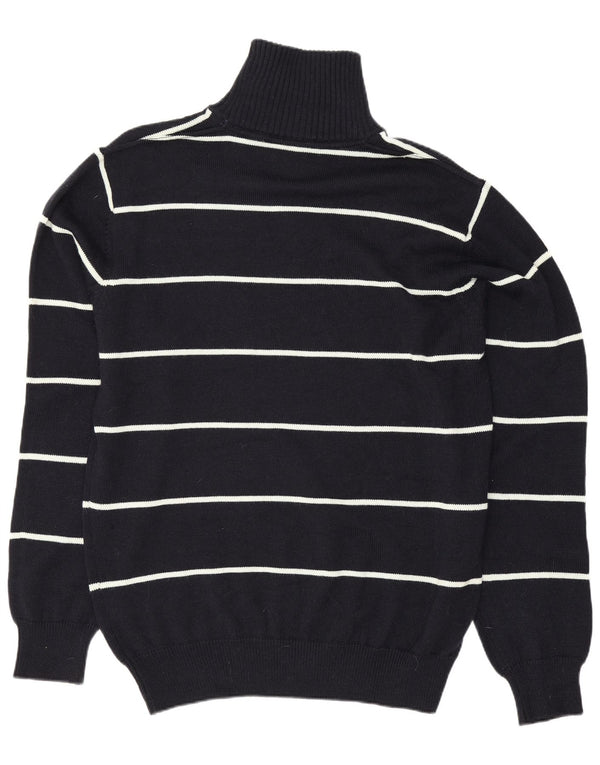 Vintage męski sweter z zamkiem błyskawicznym 2XL, granatowa wełna merynosów w paski
