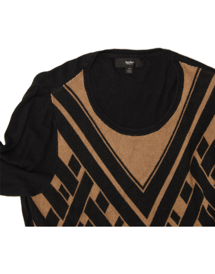MOSSIMO Womens Longline Crew Neck Jumper Sweater UK 16 Large Black Chevron Vintage Mossimo and Second-Hand Mossimo from Messina Hembry 
