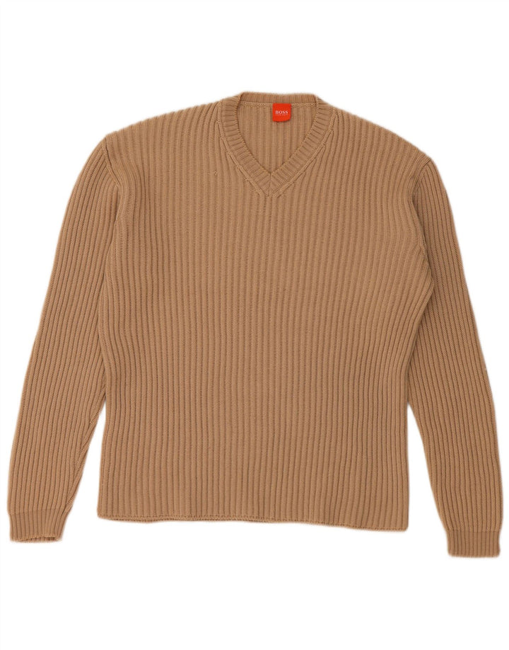 Męski sweter Hugo Boss z dekoltem w kształcie litery V, średni beż