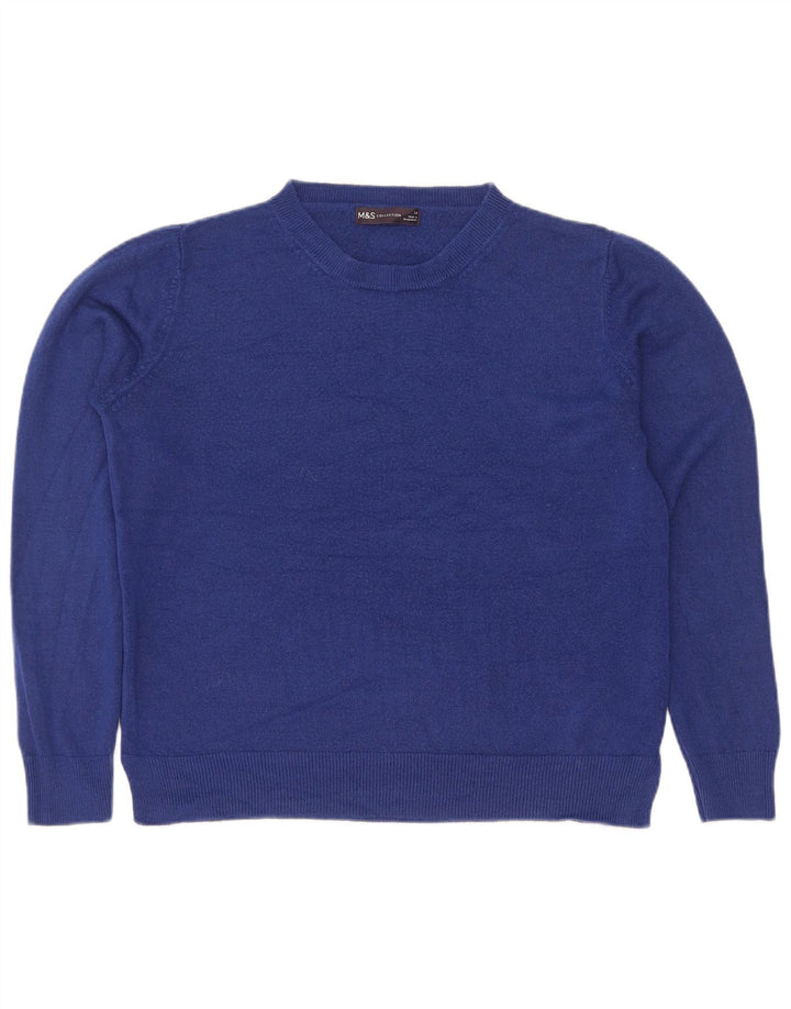 Marks & Spencer Damski sweter z okrągłym dekoltem, UK 14, średni niebieski akryl