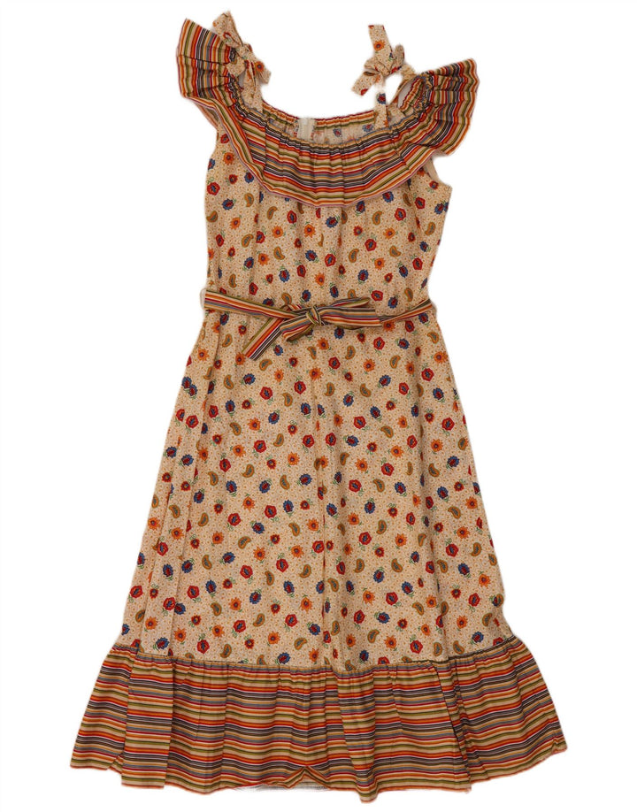 VINTAGE damska sukienka o linii A bez rękawów EU 36 mała beżowa bawełna Paisley