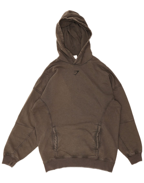 Męski sweter z kapturem i grafiką GYMSHARK, duży, szary, bawełniany