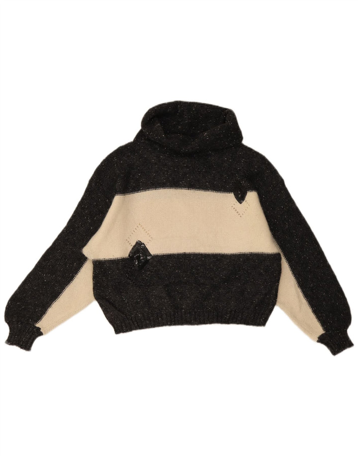 Sweter damski w stylu vintage z golfem UK 14, wełna w kolorze średniej czarnej