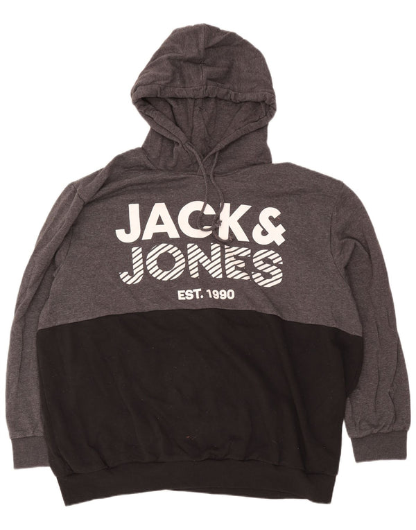 Męski sweter z kapturem Jack & Jones, 5XL, szara, bawełniana z blokami kolorów