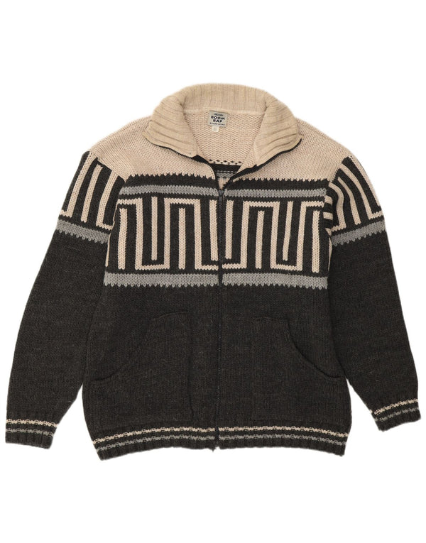 BOOM BAP Męski sweter rozpinany, duży, szary, geometryczny akryl