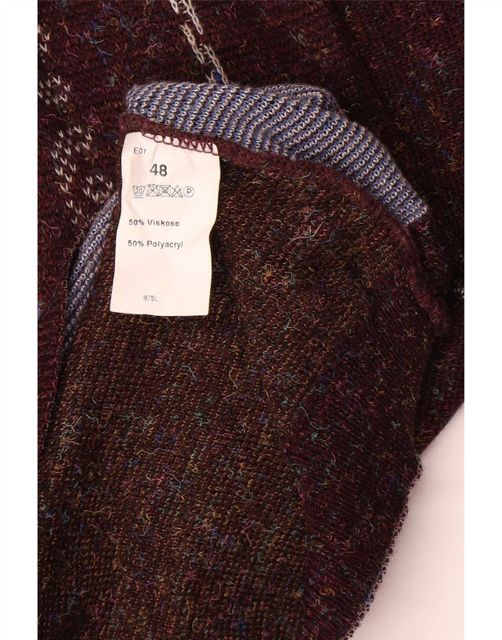 Męski sweter w stylu vintage z dekoltem w szpic IT 48 Średni brązowy geometryczny poliakryl