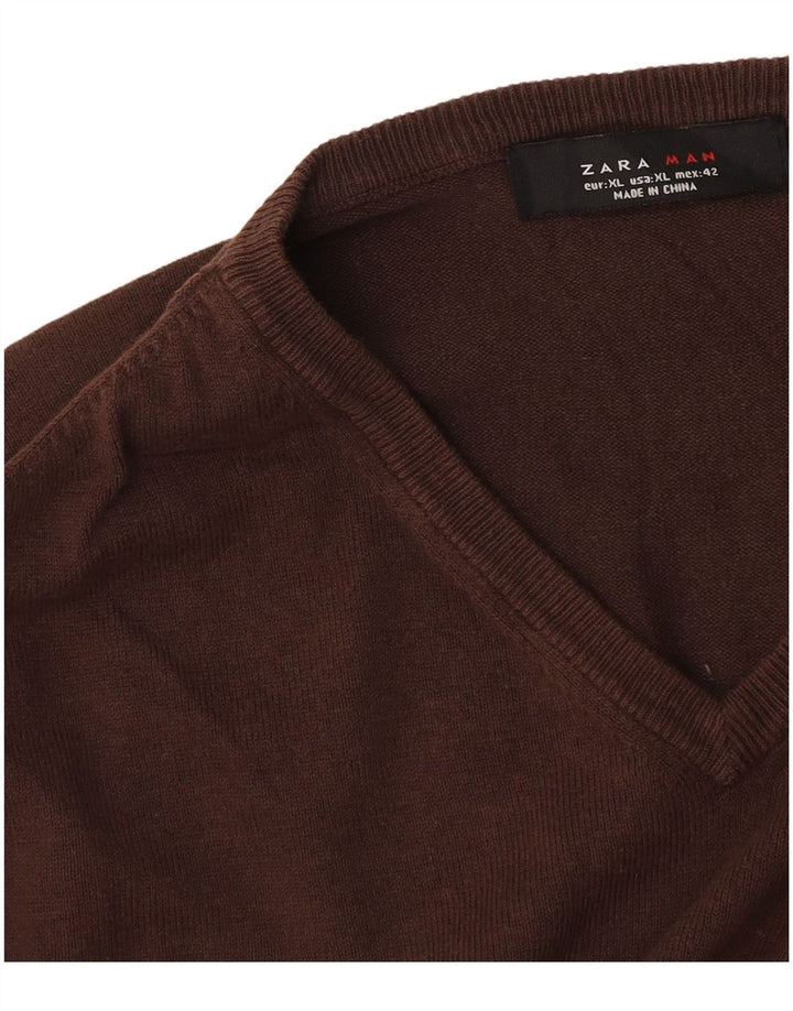 Męski sweter Zara z dekoltem w kształcie litery V, XL, brązowy