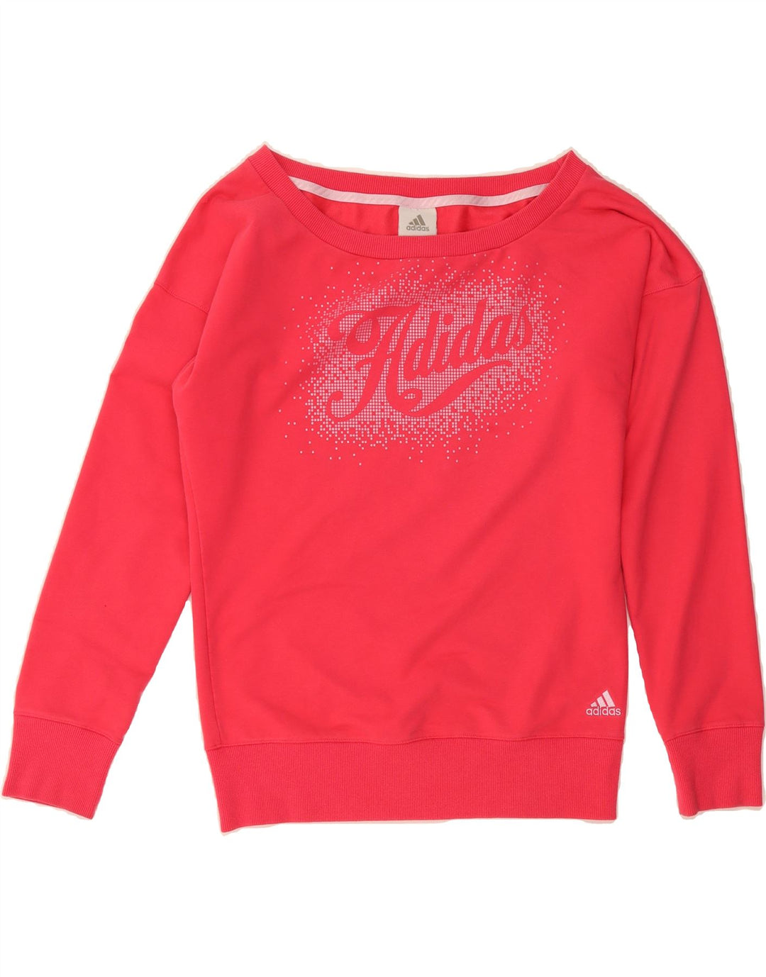 ADIDAS Womens Graphic Sweatshirt Jumper UK 12 Medium Pink Cotton Vintage Adidas and Second-Hand Adidas from Messina Hembry 