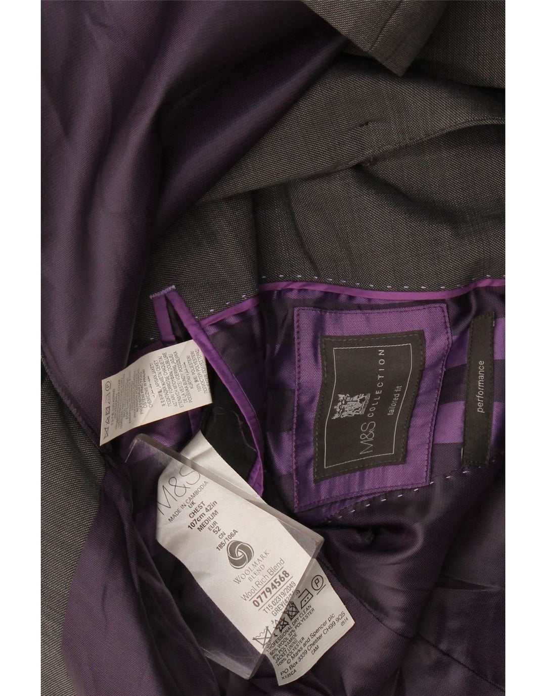 Marks & Spencer Męska marynarka o dopasowanym kroju, zapinana na 2 guziki, IT 52 XL, szara wełna