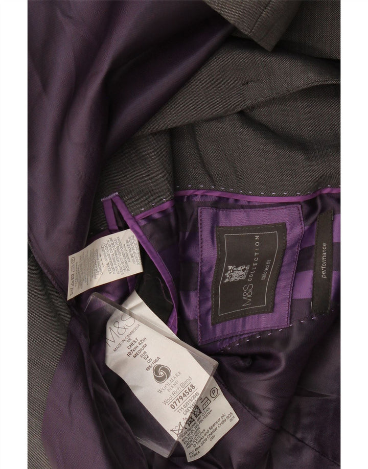 Marks & Spencer Męska marynarka o dopasowanym kroju, zapinana na 2 guziki, IT 52 XL, szara wełna