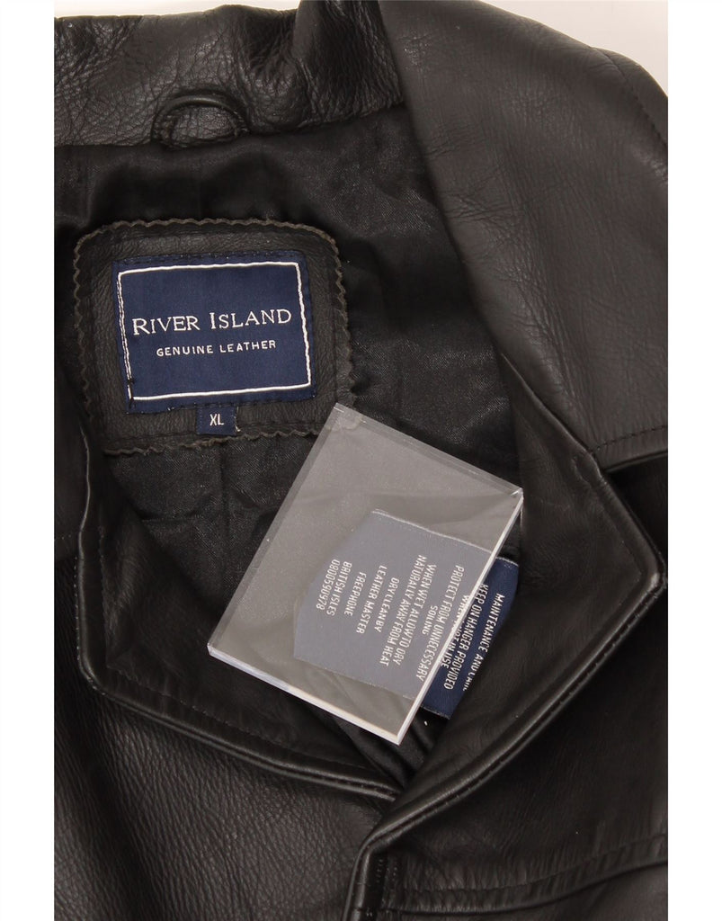 RIVER ISLAND Mens Leather Jacket UK 42 XL Black Leather Vintage River Island and Second-Hand River Island from Messina Hembry 