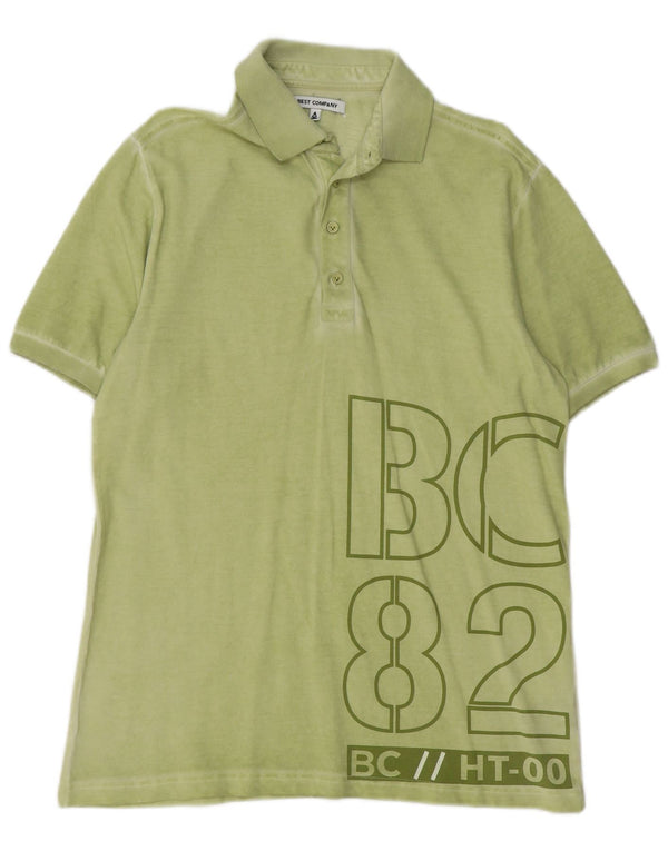 Męska koszulka polo z grafiką BEST COMPANY, średnia zielona bawełna
