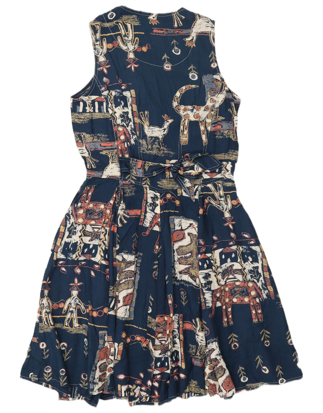 Vintage damska sukienka o linii A z abstrakcyjnym wzorem UK 12, średni granat