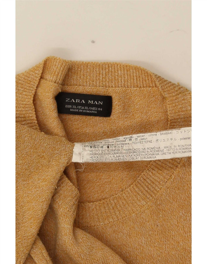 Męski sweter z okrągłym dekoltem Zara XL, brązowy, bawełniany