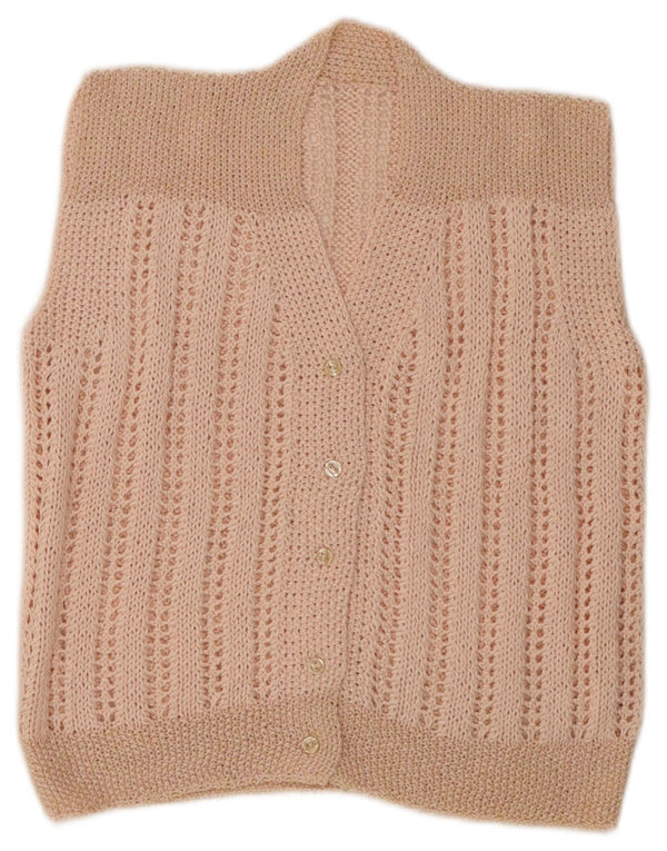 Vintage damski szydełkowy sweter bez rękawów UK 4 XS różowy