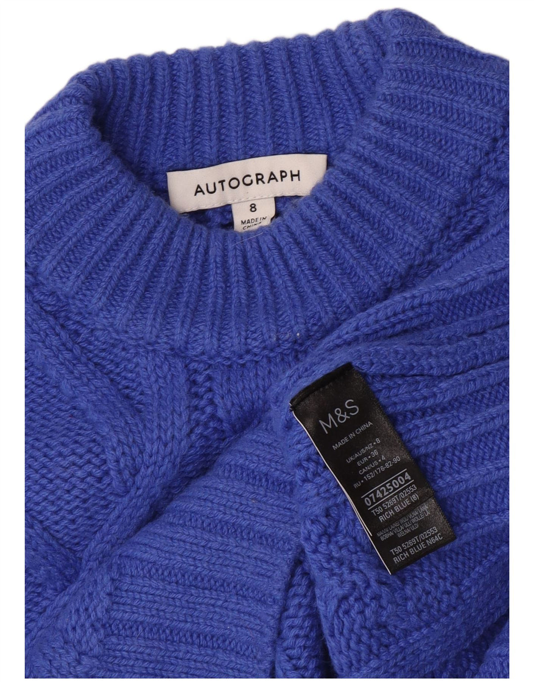 Marks & Spencer Damski sweter z golfem z autografem, UK 8, mały niebieski
