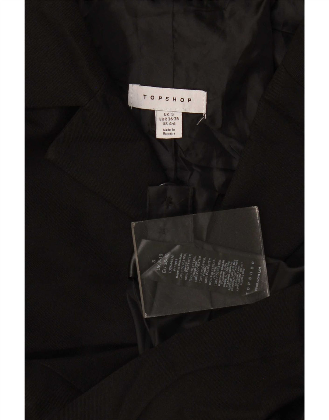 Topshop Damska marynarka oversize zapinana na 3 guziki, UK 10, mała, czarna, poliester