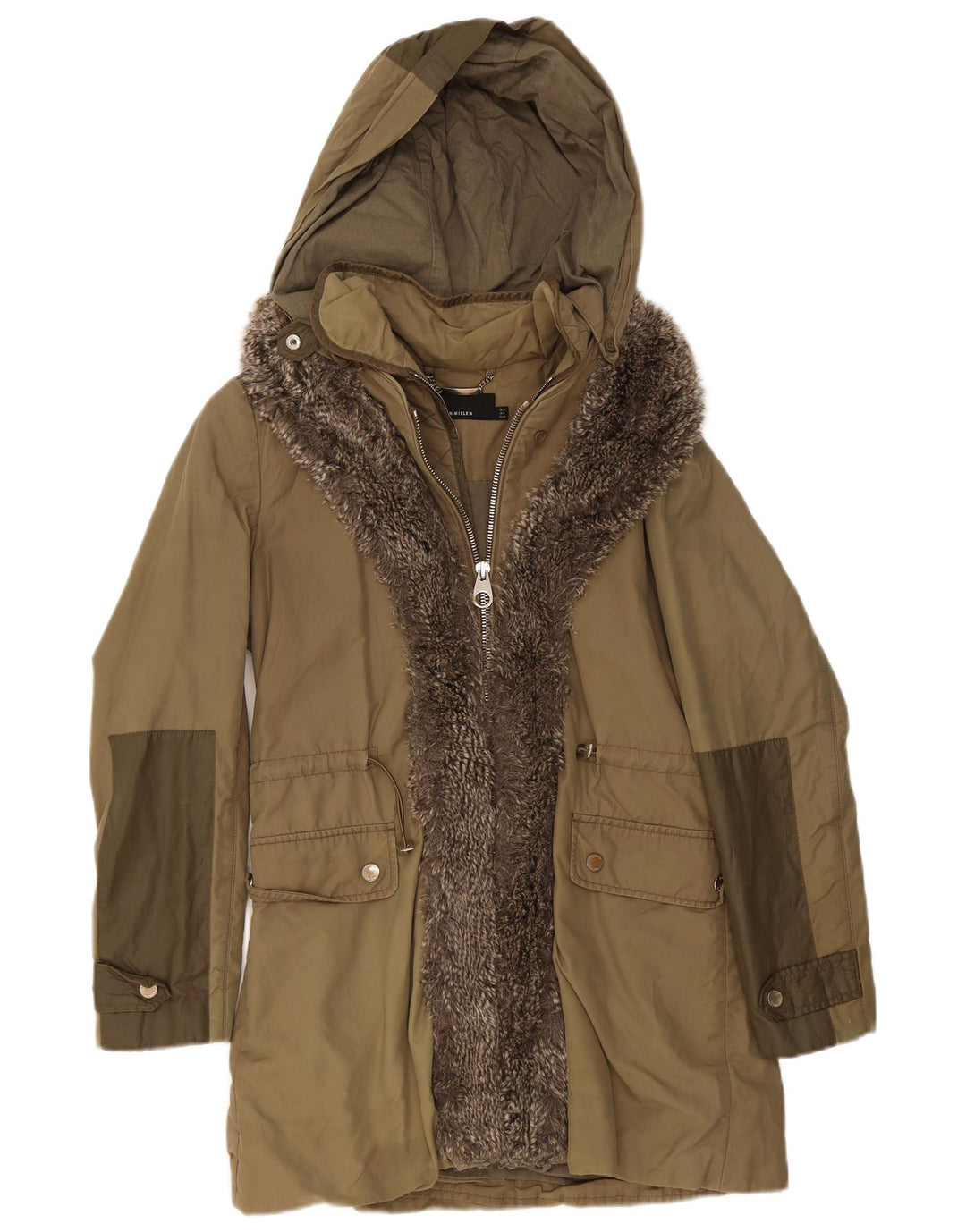 Karen Millen Damska kurtka parka z kapturem UK 12, średni khaki, poliester