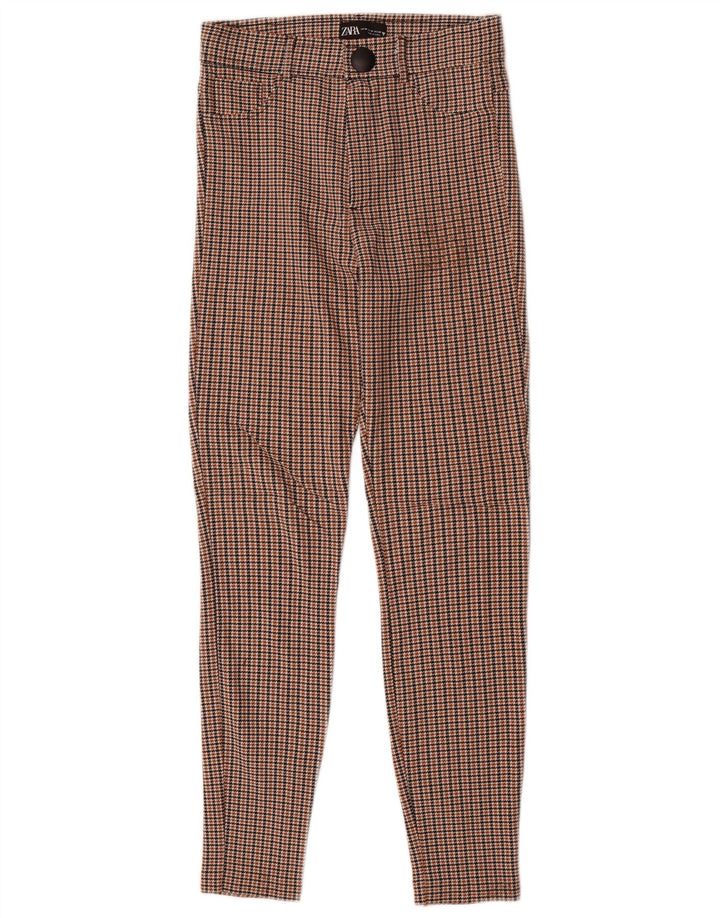 Damskie spodnie typu slim casual Zara, średnie W28 L28, brązowa pepitka
