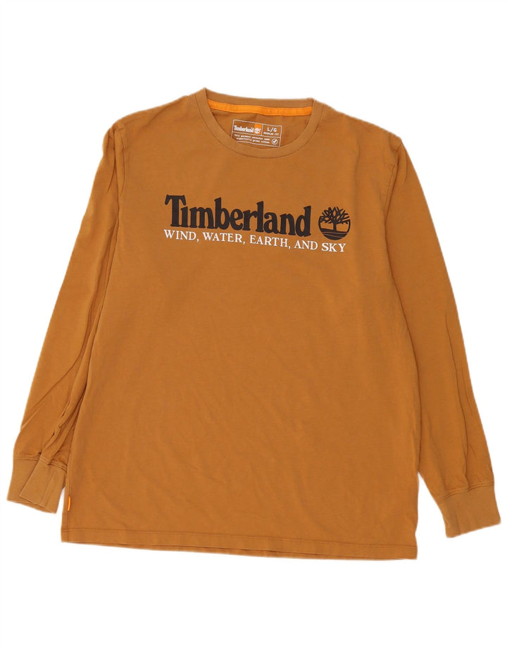 Męski top z grafiką Timberland o regularnym kroju, z długim rękawem, duży, brązowy, bawełniany