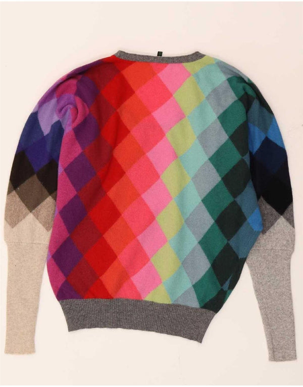 Damski sweter z dekoltem w łódkę Benetton UK 10, mały, wielokolorowy