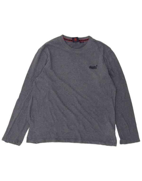 SUPERDRY Męski top z długim rękawem XL, bawełniany w niebieskie plamki
