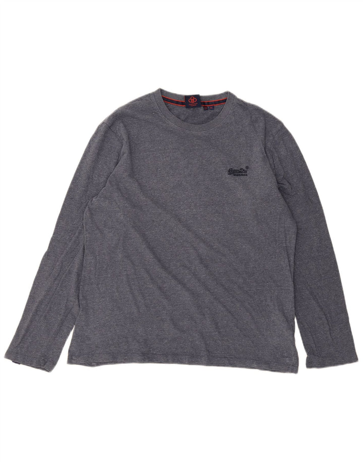 SUPERDRY Męski top z długim rękawem XL, bawełniany w niebieskie plamki