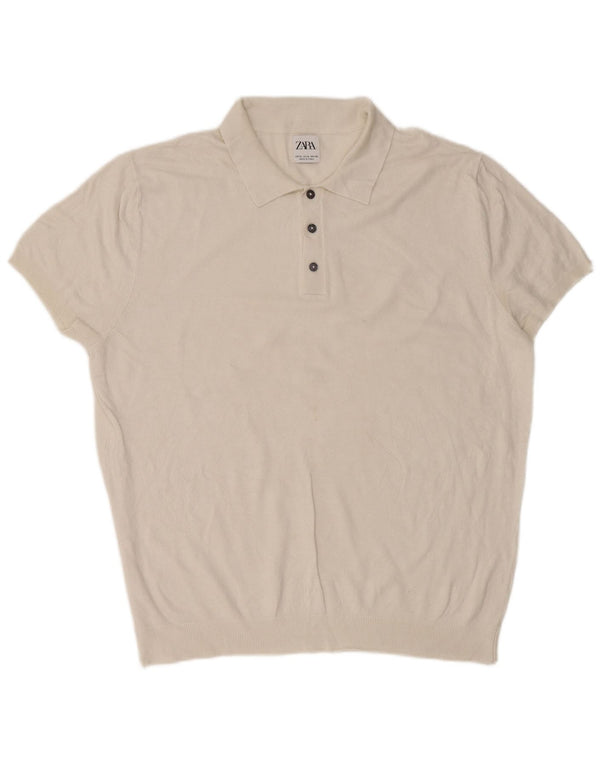 Męski sweter polo z krótkim rękawem Zara XL, biały