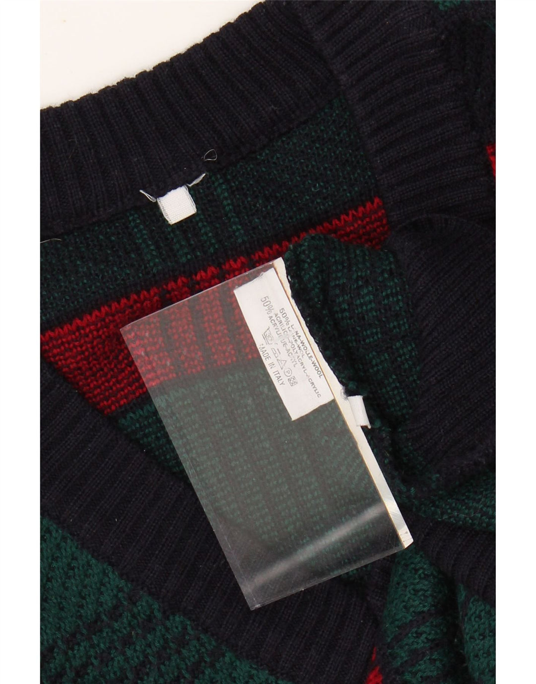 VINTAGE Męski sweter z dekoltem w kształcie litery V, duży, wełniany zielony w paski