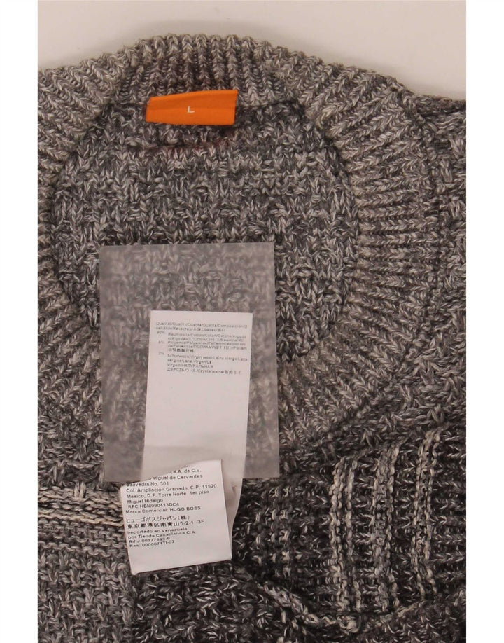 Męski sweter z okrągłym dekoltem Hugo Boss, duży, szary, bawełniany