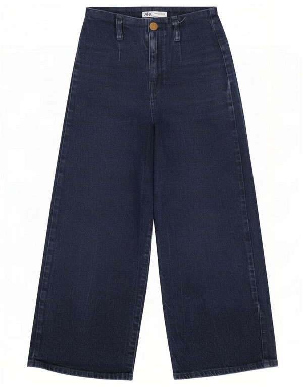 Damskie jeansy z wysokim stanem i szeroką nogawką Zara EU 36 XS W26 L23 Granatowe