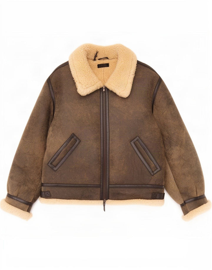 Męska kurtka Shearling Wallace Sacks UK 40, duża, szara skóra