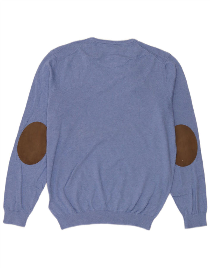 Męski sweter Massimo Dutti z dekoltem w kształcie litery V, XL, niebieski, bawełniany