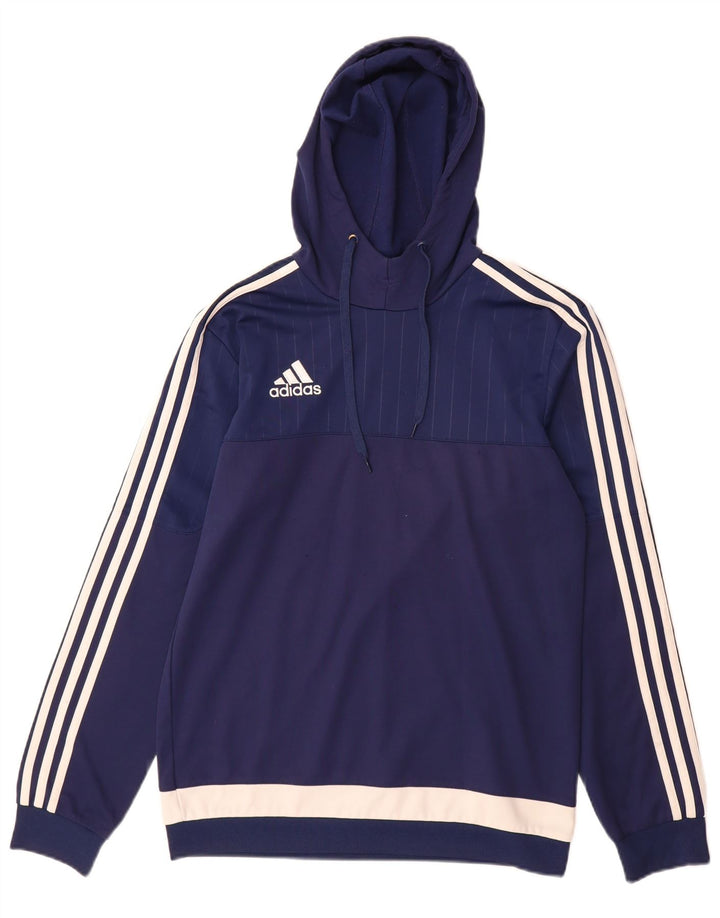 Adidas Męska bluza z kapturem, mała, granatowa, z blokami kolorów, poliestrowa