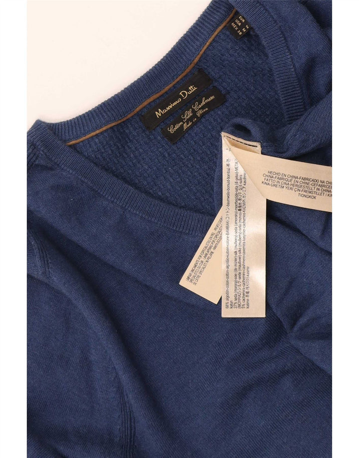 Męski sweter Massimo Dutti z dekoltem w kształcie litery V, średni granatowy, bawełniany