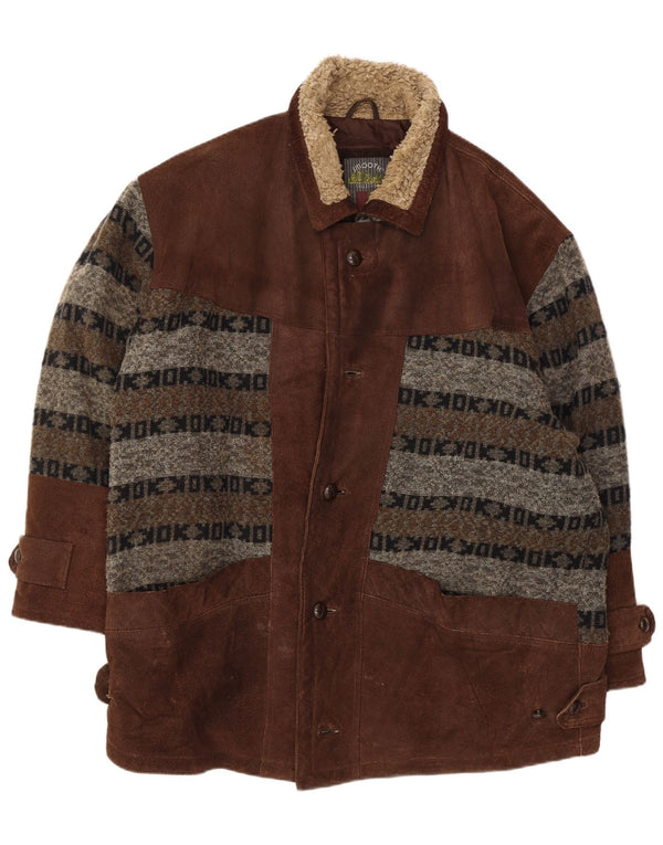 Gładki męski zamszowy płaszcz wiatrówka UK 42 XL Brązowy Fair Isle Leather