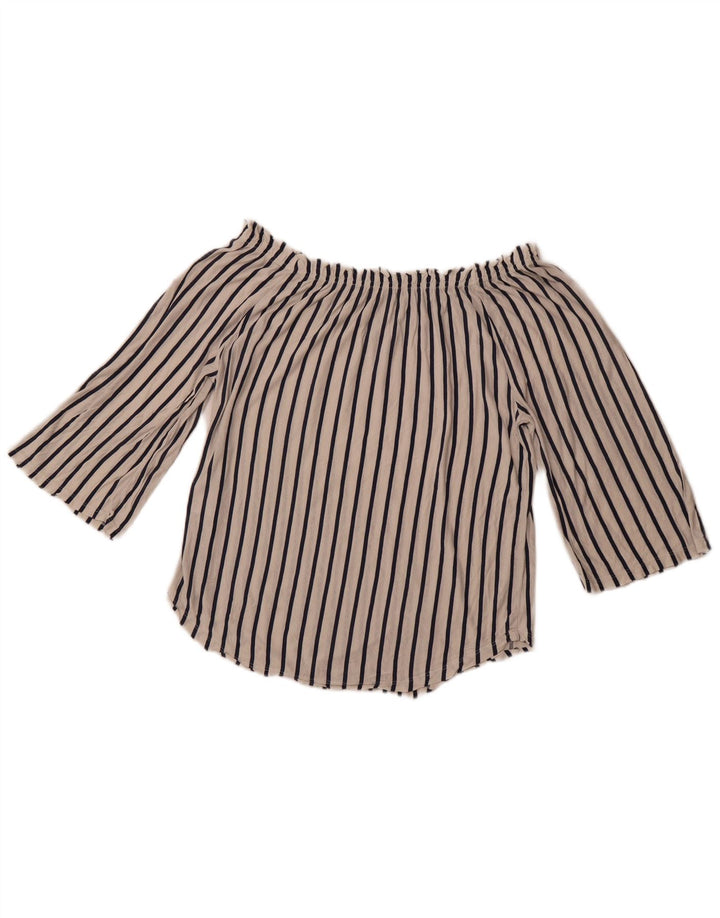 Damski top BENETTON z rękawami 3/4 i odkrytymi ramionami UK 14 w średnie białe paski