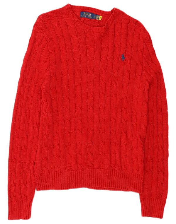 Sweter damski Polo Ralph Lauren z dekoltem w łódkę, UK 10, mały, czerwony, bawełniany