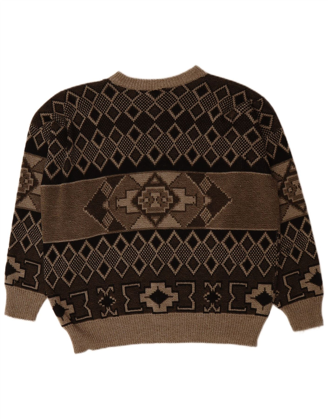 Męski sweter z okrągłym dekoltem w stylu vintage, XL, brązowy Fair Isle