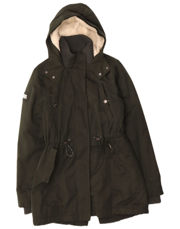 Damska kurtka SUPERDRY Sherpa Parka z kapturem UK 14, duża, zielona, akrylowa