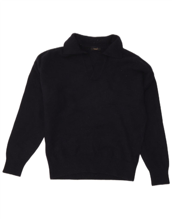 Damski sweter polo MASSIMO DUTTI UK 14, średni granatowy, wełniany