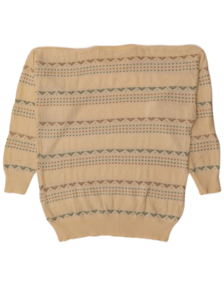 Vintage męski sweter z okrągłym dekoltem, duży, beżowy, geometryczny