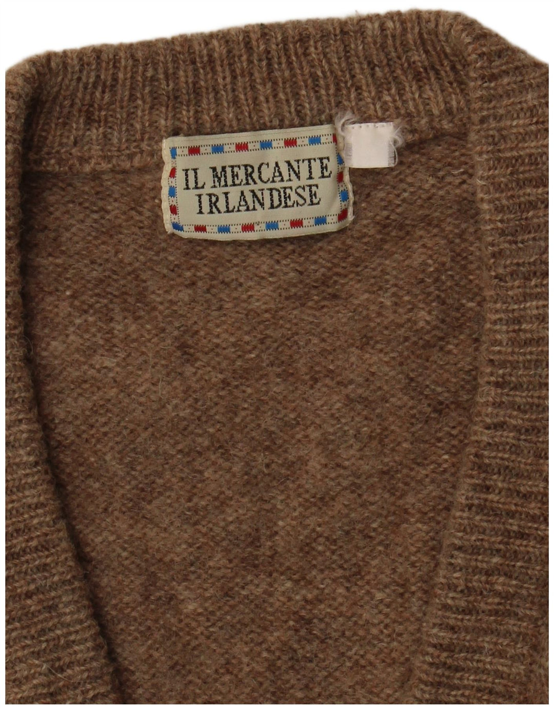 Męski sweter w stylu vintage z dekoltem w szpic, średnio brązowy
